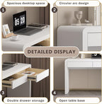 47-Inch Office Desk with Pull-Out Outlet, Computer Desk with 2 Sturdy Drawers, Writing/Gaming/Work/Study Desk for Bedroom, Living Room & Home Office, Brow (White, 47.2)