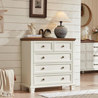 Farmhouse Bedroom Dresser and Nightstand Set of 4, 6 Drawer Low & 5 Drawers Dresser & 2 Drawer Nightstand Set, Rustic Wood Bedroom Furniture Set for Livingroom, Hallway, White