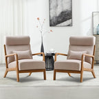Accent Chair Mid Century Modern Chair Linen Fabric Living Room Chairs with Solid Wood Frame Comfy Upholstered and Lumbar Pillow Reading Side Chair Easy Assembly for Bedroom (1, Beige)