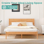 Queen Bed Frame with Headboard, Malaysian Oak Queen Bed Frame No Box Spring Needed, Farmhouse Platform Bed Frame with 12 Slats Support, Easy Assembly, Rustic Pine