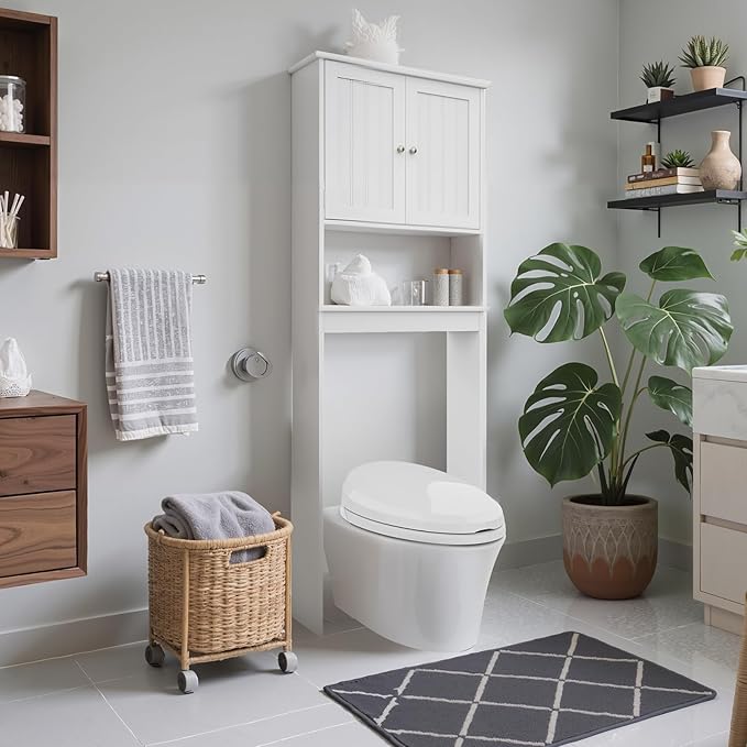 Over The Toilet Storage Cabinet, Behind Toilet Bathroom Organizer with Adjustable Shelves, Wooden Above Toilet Storage Shelf, Space Saver for Restroom, Bathroom, Laundry