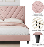 Yaheetech Queen Bed Frame Upholstered Platform Bed with Wing Side/Wooden Slat Support/Tufted Headboard with Wing Side/Mattress Foundation/No Box Spring Needed,Pink Queen Bed