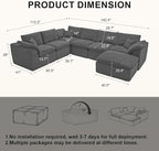 143" Cloud Sectional Couch, Boneless couches for Living Room, 7 Seater Large Modular Sectional Sofa with Deep Seat, Comfy Soft Cushions, No Assembly, Gray