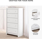 Signature Design by Ashley Mollviney Coastal 5-Drawer Chest of Drawers with Safety Stop and Scalloped Detailing, White