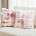 FUTEI Pink White Decorative Throw Pillow Covers 22x22 Inch Set of 2,Soft Fuzzy Faux Rabbit Fur Cushion Covers with Raised Texture,Neutral Boho Home Decor for Couch Bed Living Room
