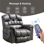 Bonzy Home Power Lift Chairs Recliner for Elderly, Electric Recliner Chair with Heat and Massage, 24" Wide Seat for Big People, Comfortable Backrest, Faux Leather, USB Charging Ports, Grey