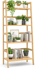 Homykic Bamboo Bookshelf 4-Tier Ladder Shelf, 49.2” Freestanding Open Bookcase Book Shelf Bathroom Storage Shelf Unit Plant Stand for Small Space, Bedroom, Living Room, Home Office, Natural