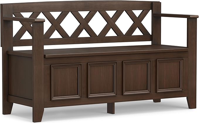 SIMPLIHOME Amherst Entryway Storage Bench - 48 inch Wide Solid Wood Hallway Seat in Natural Aged Brown, Transitional Bench for Entryway or Living Room with Lift-Up Lid and Spacious Storage