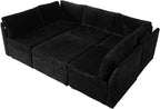 130'' Modern Modular Sectional Sofa with Movable Ottoman,5 Seats Cloud Comfort Corduroy Fluffy Couch,L Shaped Convertible Sofa Couch for Living Room,Black