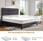 AMERLIFE Queen Size Bed Frame with Linen Upholstered Headboard, Modern Platform Bed with Wooden Slats Support, Noise-Free, No Box Spring Needed, Easy Assembly, Grey