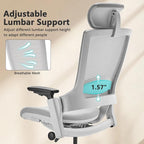 CLATINA Ergonomic High Swivel Executive Chair with Adjustable Height Head 3D Arm Rest Lumbar Support and Upholstered Back for Home Office Studio, Gray Mesh, 2 Pack