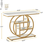 Tribesigns 41.3" Console Table, Industrial 4-Tier Sofa Entryway Table with Circle Base, Narrow Wood Accent Tables with Storage Shelves for Living Room, Hallway, Foyer, White Gold
