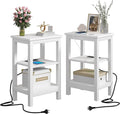 VECELO Modern Nightstands with Charging Station,Side End Table Night Stand with Storage Shelf for Small Spaces, Bedroom,Living Room