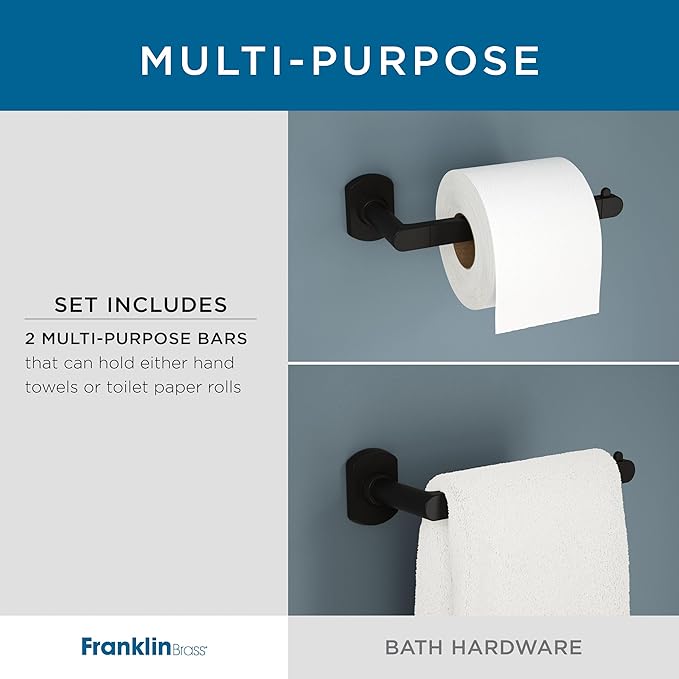 Franklin Brass Nash 4-Piece Bathroom Set Satin Nickel 18" Towel Bar w/ 6" Extender, Toilet Paper Holder, Hand Towel Holder, Hook | Bathroom Accessory Set Towel Holder Hardware NASH64-BN