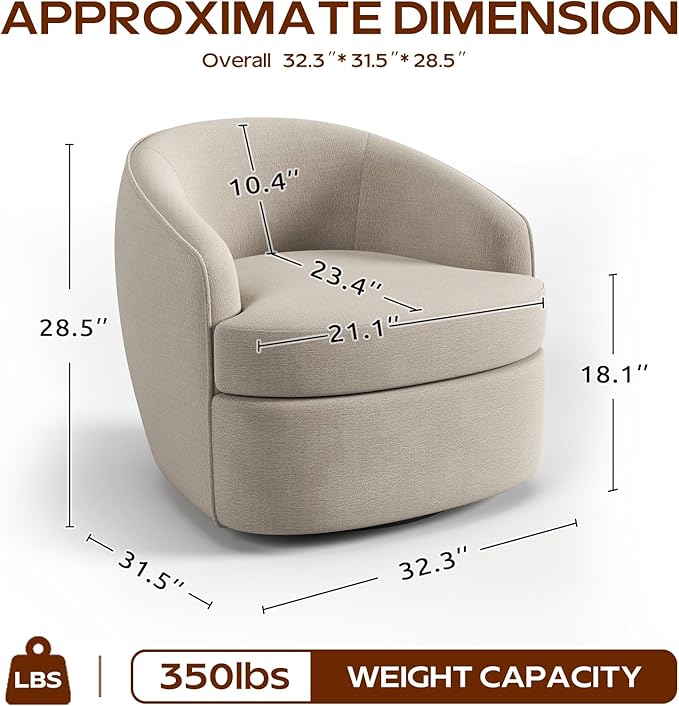 Leyu&Hafort Modern Beige Swivel Accent Chair with Removable Foam Seat Cushion, Linen Upholstered Comfty Sofa for Living Room and Bedroom Reading, FSC Certified Solid Wood Base. (Oatmeal)