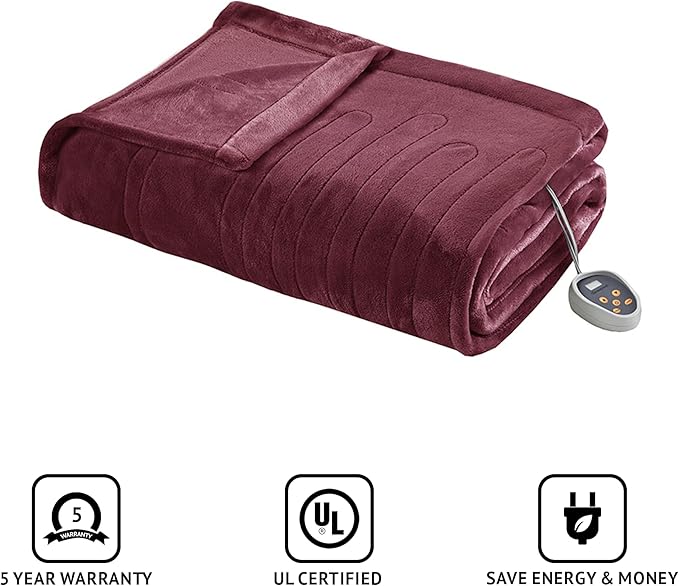 Beautyrest Heated Electric Blanket for Cold Weather, Fast Heating Heated Blanket, Auto Shut Off, Virtually Zero EMF, Multi Heat Setting, UL Certified, Red Full (84 inx80 in)