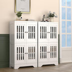 PARTPHONER Bathroom Floor Storage Cabinet with Cabinet Lights, Modern Storage Cabinet with 4 Doors and Adjustable Shelves, Buffer Hinges, White Pantry Cabinet for Living Room & Kitchen