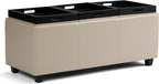 SIMPLIHOME Avalon 42 inch Wide Contemporary Rectangle Storage Ottoman in Satin Cream Vegan Faux Leather, Assembled, for the Living Room, Entryway and Family Room