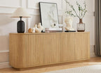 LKTART 64" Sideboard Buffet Cabinet with Storage, Wooden Fluted Storage Cabinet Sideboard Credenza with Adjustable Shelves Pressed Spring for Kitchen Living Room (Natural Oak)