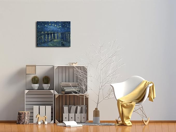 Wieco Art Starry Night Over the Rhone by Van Gogh Famous Oil Paintings Reproduction Modern Canvas Print Artwork Seascape Pictures on Canvas Wall Art for Home Office Decorations