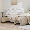 Upholstered Queen Headboard, Button Diamond Tufted Headboard with Adjustable Height and Solid Wood Leg, Velvet Padded Headboards for Queen Size Bed, Modern Head Board, White