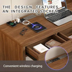 Executive Desk with Drawers, Computer Desk with Drawers with Pre-Embedded Slots, 47 inch Modern Walnut Home Office Desk with Charging Station for Study, Living Room, Bedroom