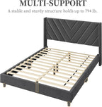 Yaheetech Queen Bed Frame Upholstered Platform Bed with Wing Side/Wooden Slat Support/Tufted Headboard with Wing Side/Mattress Foundation/No Box Spring Needed,Dark Gray Queen Bed