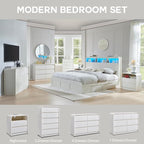 Modern 6 Drawers Dresser for Bedroom, 47" Wide Wood Dressers & Chests of Drawers with Curved Profile Design, Mid Century Modern Dresser for Closet for Bedroom, Living Room, Antique White