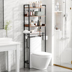 VINGLI Over-The-Toilet Storage Rack,4 Tier Bathroom Shelf Organizer Adjustable with Basket and Paper Holder,Freestanding Bathroom Space Saver Matal Stand with Feet Pad Above Toilet,Rustic Brown