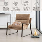 LukeAlon Modern Chenille Accent Armchair, Upholstered Lounge Chair with Brass Metal Frame Thickened Cushion Single Sofa Chair Comfy Leisure Side Chair with Armrest for Bedroom Living Room, Khaki