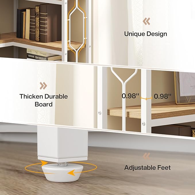 Tribesigns Corner Shelf, 7-Tier Industrial Corner Bookshelf, Wood and Metal Corner Etagere Bookcase, Freestanding Display Shelf for Living Room, Kitchen, Home Office, White and Natural