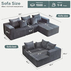 101" Boneless Sectional Couch,Compressed Memory Foam Couch in a Box, Modular Sectional Sofa with Oversized Chaise, Corduroy Boneless Sofa for Living Room, No Assembly Required (Grey)