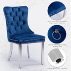 Velvet Upholstered Dining Chairs Set of 4, Modern Style Kitchen Side Chairs with Nailhead Trim and Silver Plated Leg, Metal Pulling Ring for Dining Room Living Room