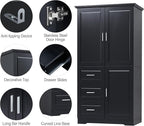 Merax 62.2" Wide Storage Cabinet Pantry Cupboard with Doors and Drawers for Home Kitchen, Bathroom and Living Room, Adjustable Shelf, Black