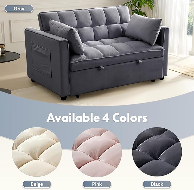 FLEXISPOT XCT4 Pull Out Couch for Small Spaces, 3-in-1 Convertible Loveseat Sofa Bed with Adjustable Backrest, Compact Futon Sofa Bed Twin Sleeper Loveseat for Apartment Dorm RV Guest Room, Gray