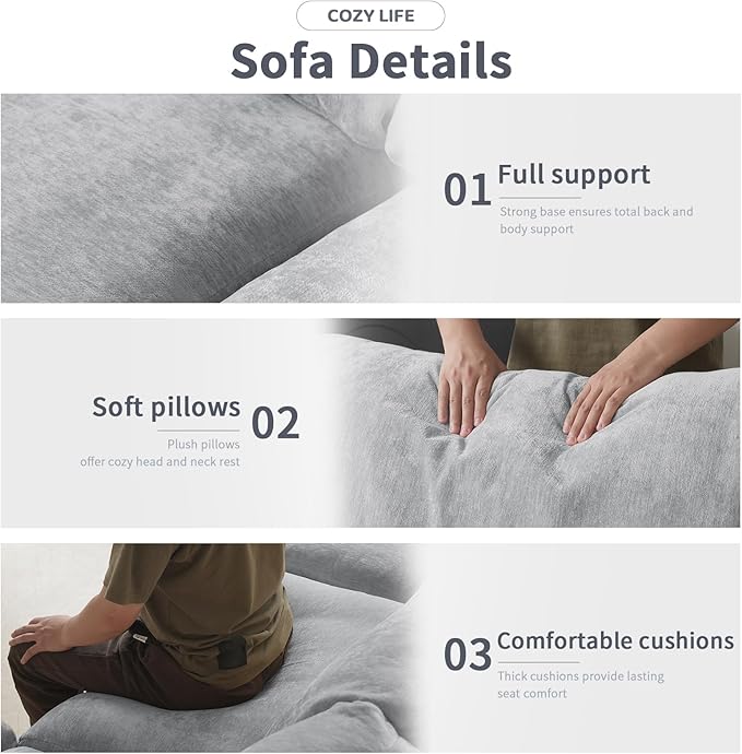 WJShome Cloud Couch Modular Sectional Sofa,100.5" V Shaped Couch, Convertible Wide Seater, 5 Seater for Living Room Set,Covers Washable&Replaceable,Gray