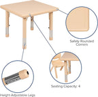 Flash Furniture Wren 24" Square Natural Plastic Height Adjustable Activity Table
