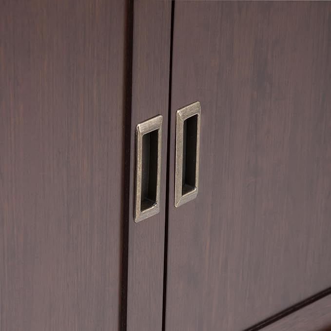 SIMPLIHOME Draper SOLID HARDWOOD 32 Inch Wide Mid Century Modern Low Storage Cabinet in Medium Auburn Brown, For the Living Room, Entryway and Family Room