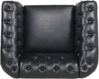 LEVNARY Leather Upholstered Armchair, Mid-Century Modern Single Sofa Chair with Rolled Arms and Nailhead, Tufted Pu Leather Chesterfield Chair for Home Bedroom Reading Room (Black)