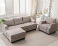 85" Sectional Couches with Storage Ottoman,L Shaped Couch with Armrest Organizer,3-Seater Sofa,Small Couch for Living Room,Apartment,Sofa Set with Oversized Chair,Chenille,Khaki