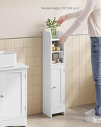 VASAGLE Small Storage Corner Floor Cabinet with Door, 7.9 x 7.1 x 36.2 Inches, Narrow Toilet Paper Storage Holder, Adjustable Shelves, for Bathroom, Living Room, Small Spaces, Cloud White UBBC311W01