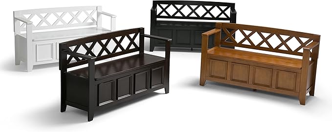 SIMPLIHOME Amherst Entryway Storage Bench - 48 inch Wide Solid Wood Hallway Seat in Black, Transitional Bench for Entryway or Living Room with Lift-Up Lid and Spacious Storage