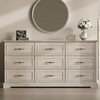 Farmhouse 9 Drawers Dresser for Bedroom, 63" Wide Modern Chest of Drawers with Deep Drawers & Bar Handles, Rustic Wood Dresser TV Stand, Wooden Closet Storage Organizer for Living Room, Hallway, Grey