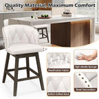 COSTWAY Counter Height Bar Stools Set of 4, Fabric Upholstered Island Stools with 360° Swivel Seat & Button-Tufted Back, Modern Pub Stools with Solid Rubber Wood Frame (Beige,4)