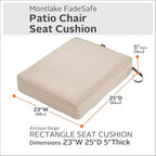 Classic Accessories Montlake Water-Resistant 23 x 25 x 5 Inch Rectangle Outdoor Seat Cushion, Patio Furniture Chair Cushion, Antique Beige, Patio Furniture Cushion Covers