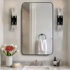 ANDY STAR Black Bathroom Mirror, 24”x40” Rounded Corner Rectangle Mirror, Modern Metal Frame Bathroom Vanity Mirror(Matte Black Finish)