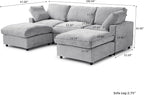 WJShome 100 Inch U Shaped Modern Sofa Modular Sectional Cloud Couch with 2 Ottoman, 4-Seat Chenille Deep Seat Couches for Living Room, Bedroom and Apartment，Gray