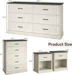 Farmhouse Dresser and Nightstand Sets, 4Pcs Bedroom Furniture Set, Nightstand Set of 2 & 55" Wide 6 Drawer and 44" Tall 5 Drawer Dresser with Large Drawers & Bar Handles, White