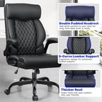 High Back Executive Office Chair - Ergonomic Computer Desk With Rocking Function, Leather Managerial With Adjustable Flip-Up Armrests and Lumbar Support