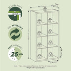 Furinno Cubicle Book Shelf, 8-Cube Thick Frame Bookshelf, Horizontally & Vertically Reversible Bookcase with Open Back, 14.6" x 30" x 57.9", for Living Room, Bedroom, Home Office, Sage Green